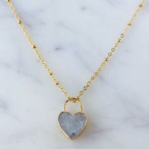 18K Gold Plated Moonstone Heart Lock Necklace - June Birthstone